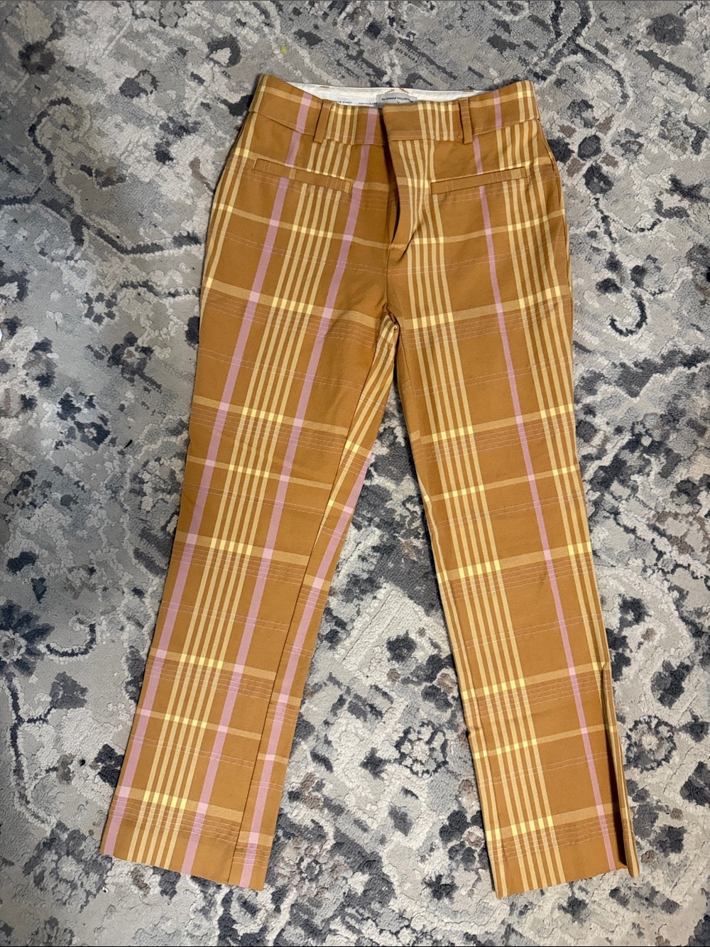 Anthropologie Plaid Trousers in Mustard and Lavender